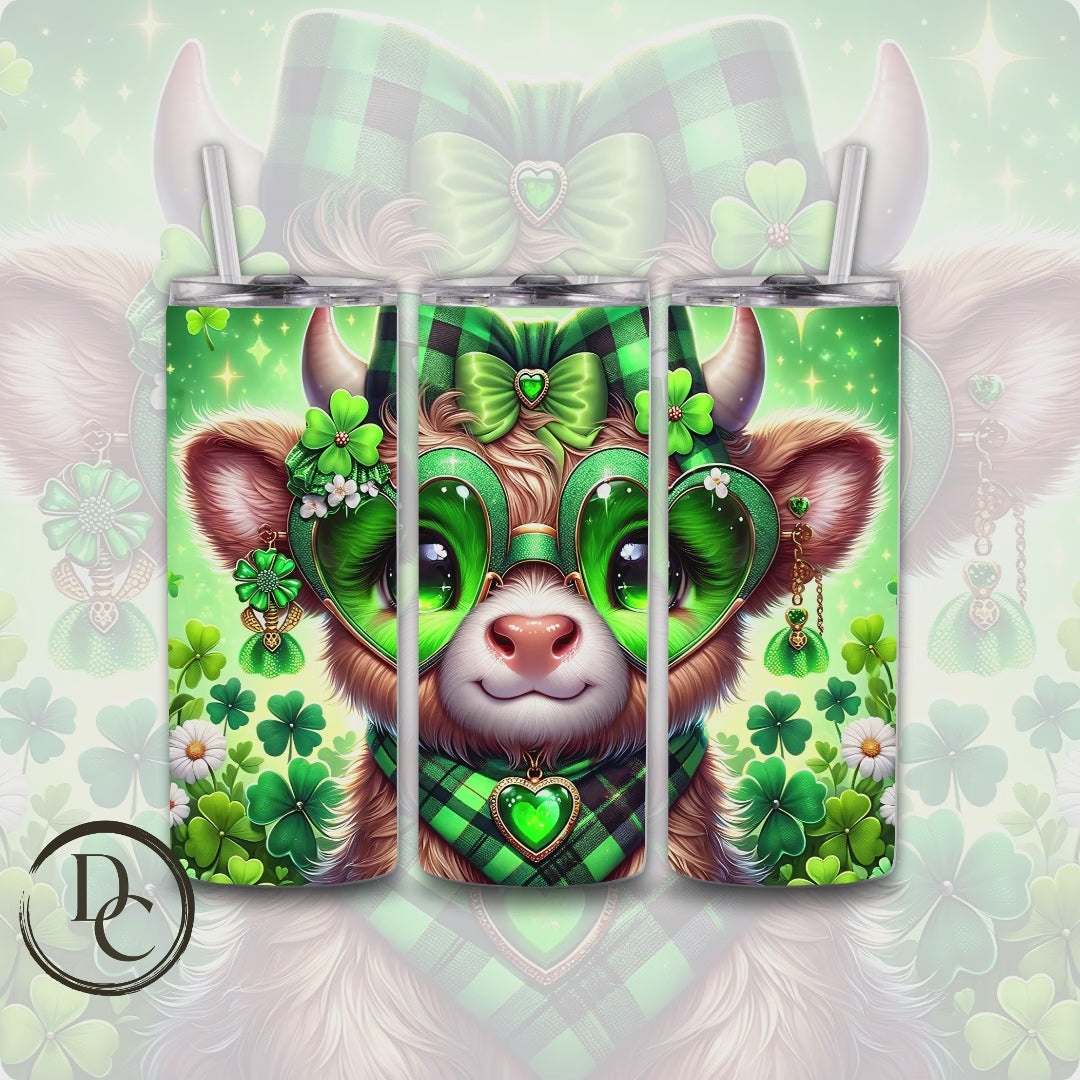 Highland Cow Clovers Pot Of Gold ST Patrick Day 20 oz Custom Sublimation Tumbler Stainless Steel Insulated