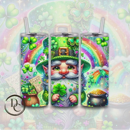 Gnomes St Patrick's Day Clover pot of Gold Rainbow 20 oz Custom Sublimation Tumbler Stainless Steel Insulated 